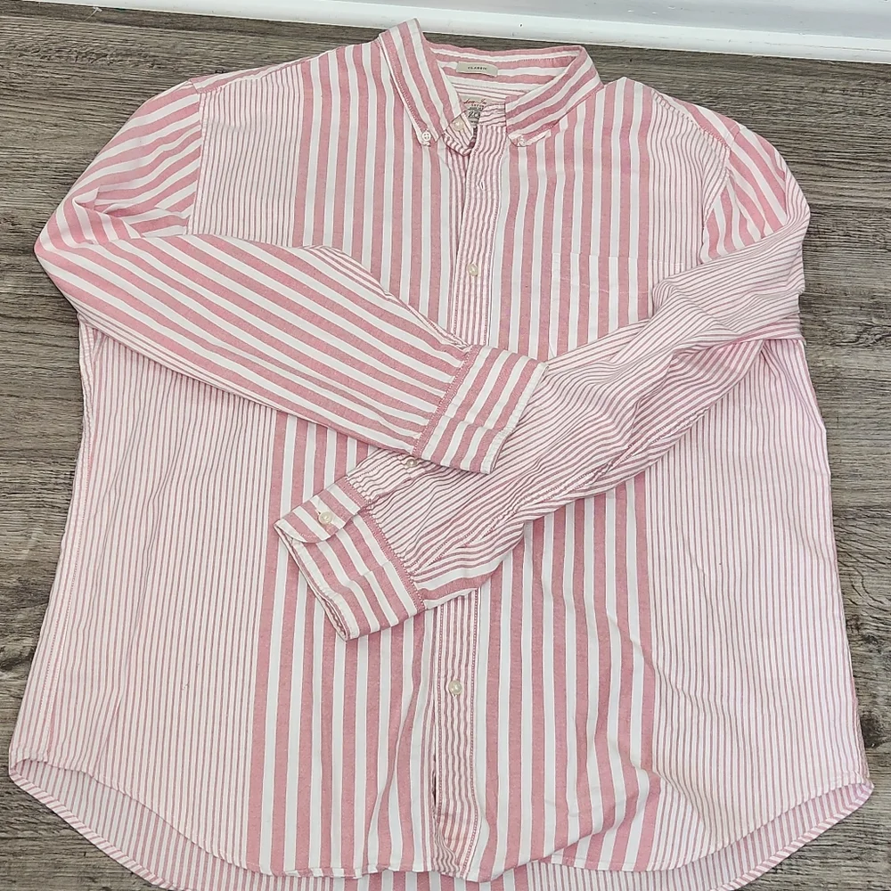 J. Crew The Broken-In Oxford Organic Cotton Striped Shirt Size XL preppy Summer